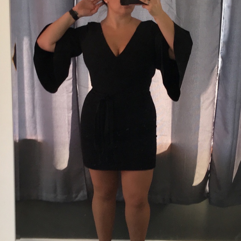 Milly black mini dress with oversized sleeves